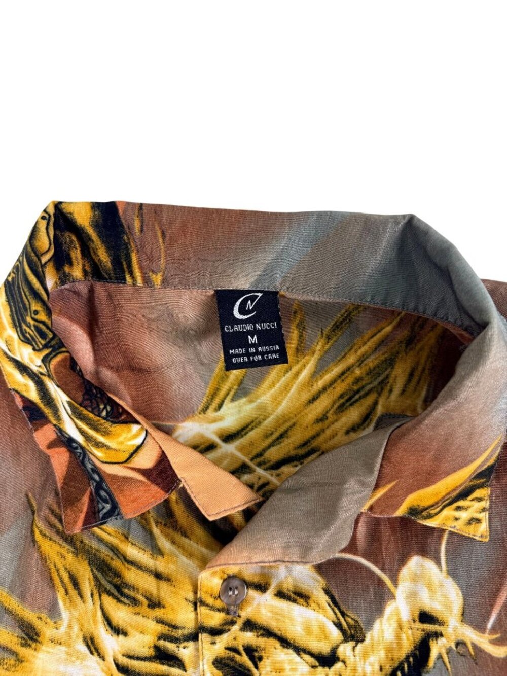 Vintage 90s Claudio Nucci AOP Samurai & Golden Dragon Graphic Shirt Men's M - Picture 2 of 6